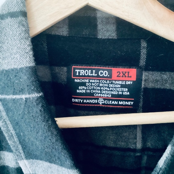 Troll Co Flannel Shirt Mens 2XL XXL Grey Black Plaid Snap Button Workwear Heavy - Picture 7 of 14